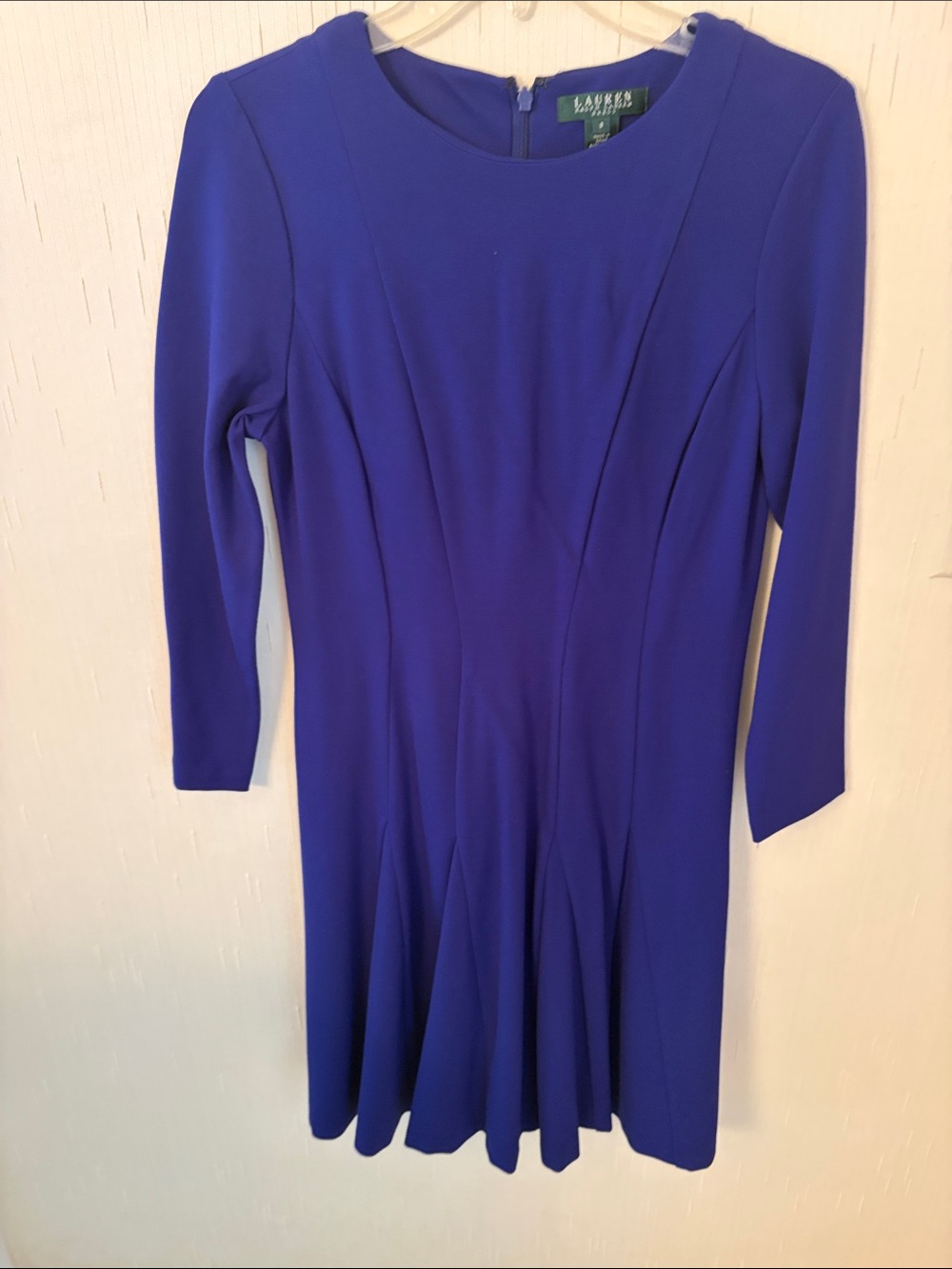 Lauren Ralph Lauren Royal Blue Long Sleeve Fit-and-Flare Dress